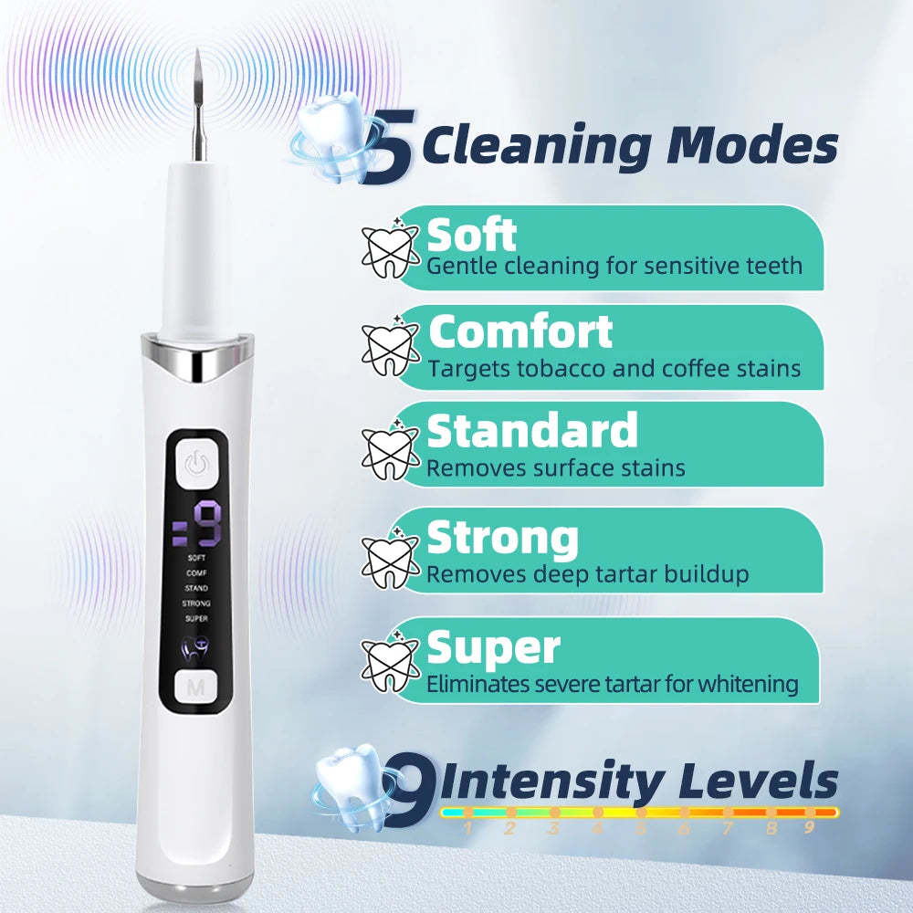 Escalador Dental Ultrasónico Eléctrico – 5 Modos, 9 Niveles, Eliminador de Sarro y Manchas | AFDEAL