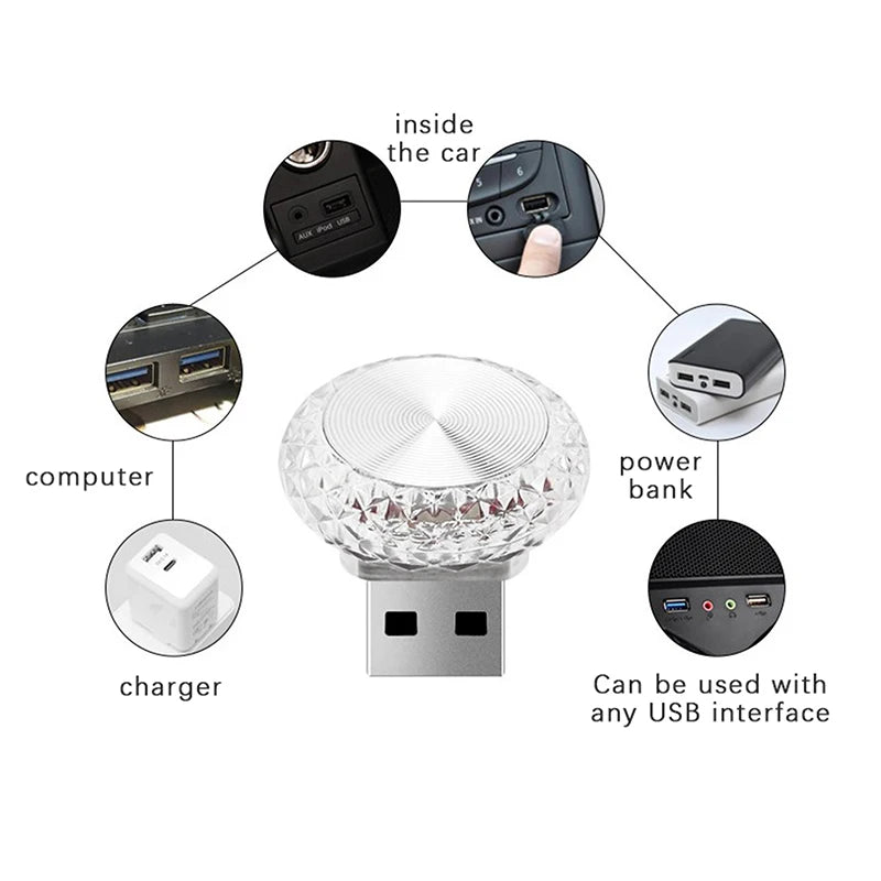 Portable USB Car Ambient Light, Mini LED Decorative Car Interior Atmosphere Lamps, Ambient Light, Computer Light, Plug & Play