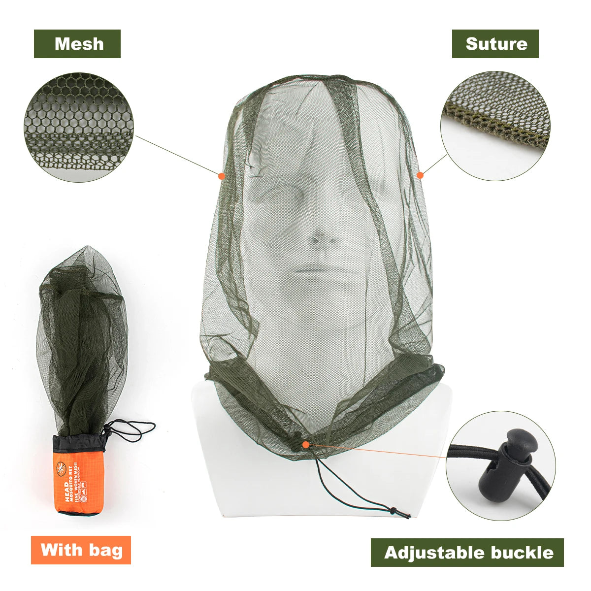 1 unidad de malla Ultra grande y larga con agujeros Extra finos, mosquitera suave y duradera, mosquitera Premium, Protector facial para cabeza de insecto, gorra para acampar