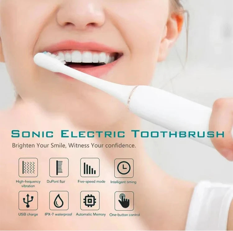 Cepillo de dientes eléctrico ultrasónico, modo de seis velocidades, pelo suave para el hogar, carga USB, limpiador de dientes impermeable para adultos, juego automático para parejas