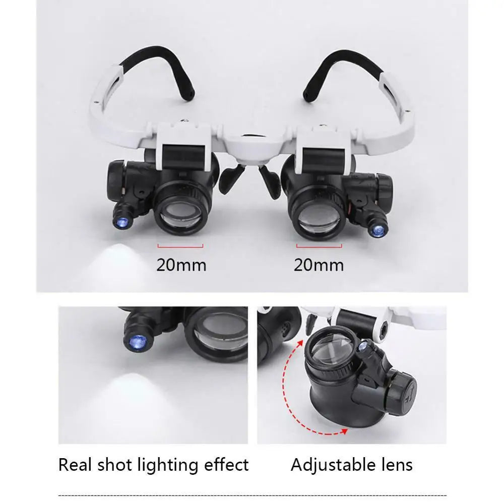 2XLED Watch Jewelry Repair Magnifier Head-mounted Headband Magnifying Glasses Adjustable Lens 8X 15X 23X