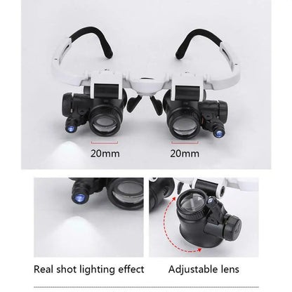 2XLED Watch Jewelry Repair Magnifier Head-mounted Headband Magnifying Glasses Adjustable Lens 8X 15X 23X