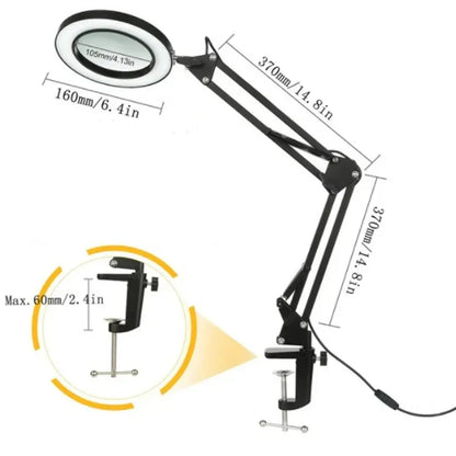 Lupa LED 72 Luces con Brazo Articulado – Aumento 8X/10X, 3 Modos de Color, USB