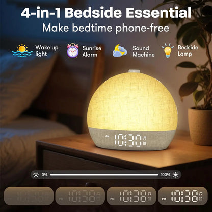Despertador con Luz de Amanecer | 30 Sonidos, Luz RGB y Temporizador