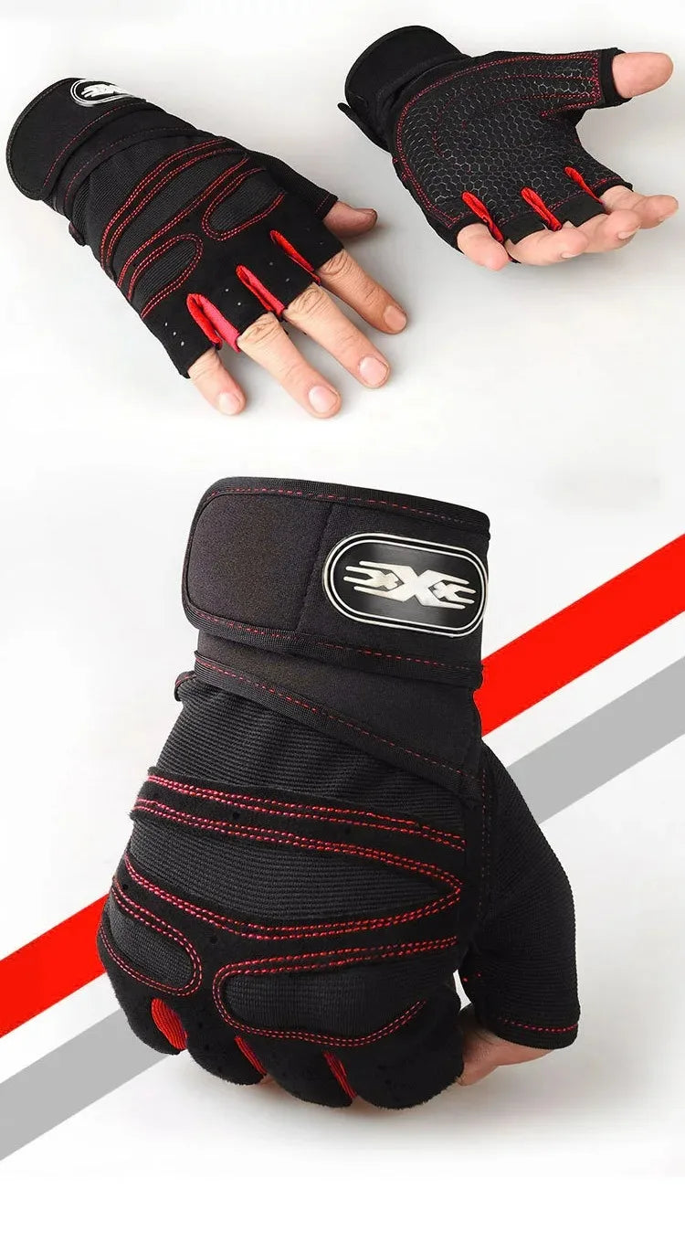 Guantes de Gimnasio Unisex con Soporte de Muñeca – Medio Dedo para Pesas, Ciclismo y Culturismo
