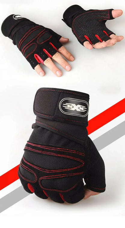 Guantes de Gimnasio Unisex con Soporte de Muñeca – Medio Dedo para Pesas, Ciclismo y Culturismo