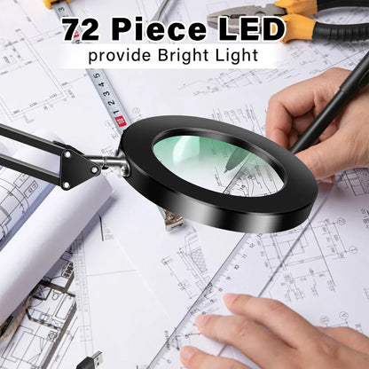 Lupa LED 72 Luces con Brazo Articulado – Aumento 8X/10X, 3 Modos de Color, USB