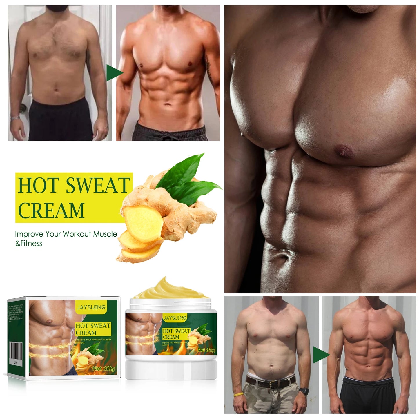 Massage Cream for Men for Body Care, Warming Sensation, Post-Workout Recovery, Skin Hydration, Firming Routine, Non-Greasy, 50g