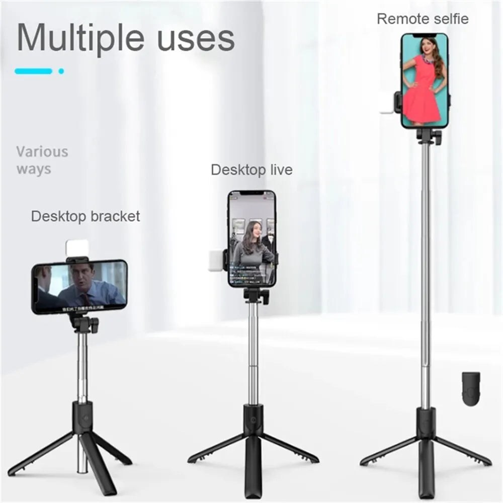 New Bluetooth Selfie Stick, Mobile Phone Holder, Multifunctional Portable Retractable Mini Tripod with Wireless Remote Shutter