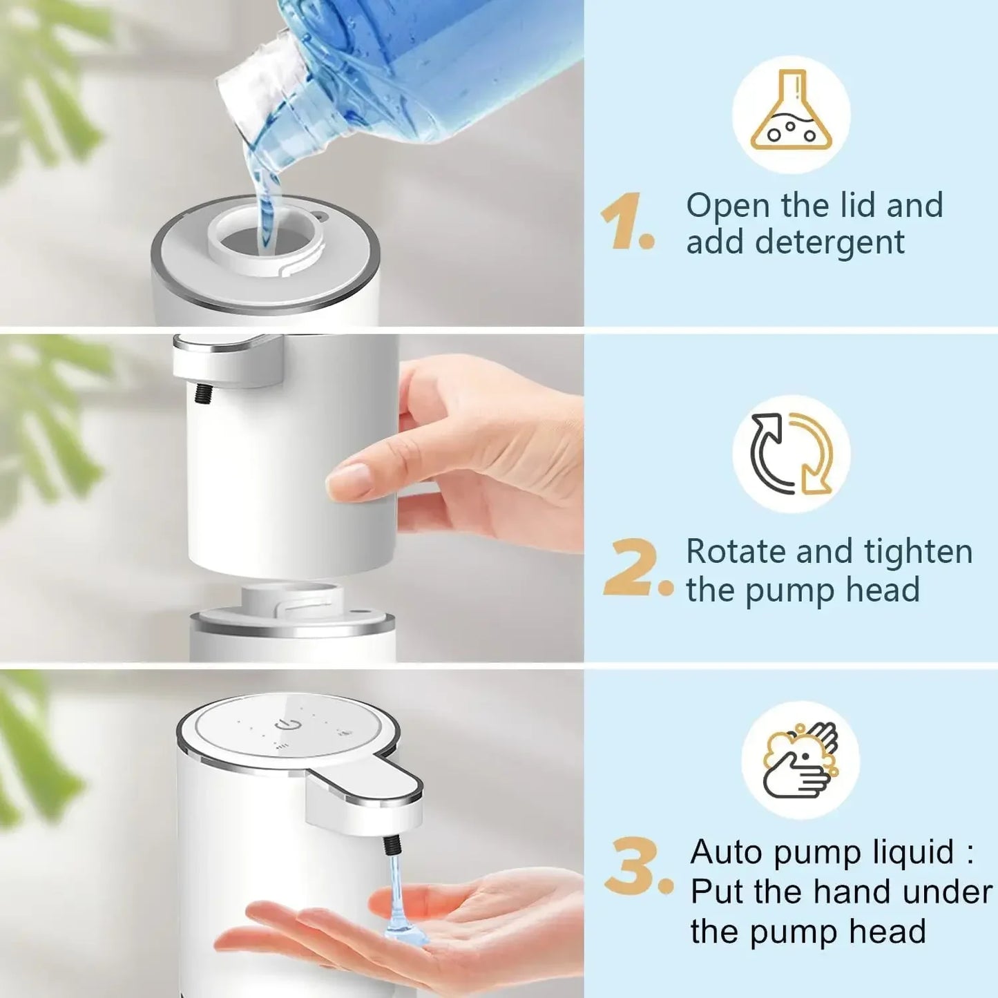 Dispensador automático de jabón líquido/Foma, dispensador eléctrico sin contacto, recargable por USB con sensor infrarrojo para baño, cocina