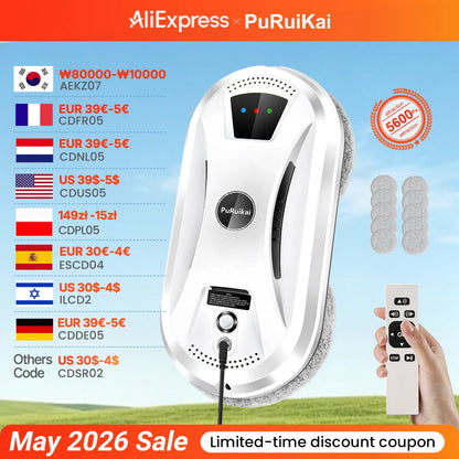 Robot aspirador ultrafino para limpieza de ventanas, robot limpiacristales eléctrico con control remoto para el hogar
