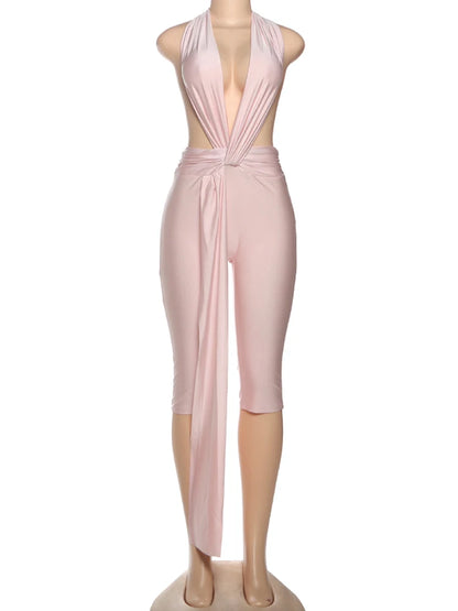 Strange Cat Patchwork Halter Romper Women Sleeveless Ribbon Elastic Backless Workout Activewear Midnight Activity Skinny Jumpsuits