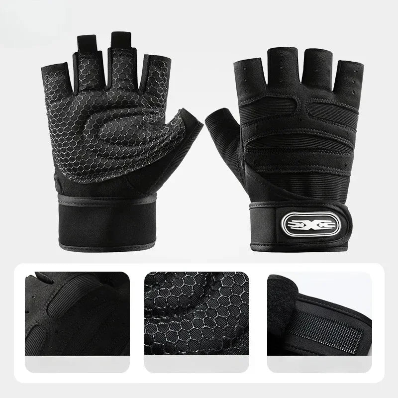 Guantes de Gimnasio Unisex con Soporte de Muñeca – Medio Dedo para Pesas, Ciclismo y Culturismo