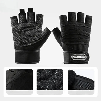 Guantes de Gimnasio Unisex con Soporte de Muñeca – Medio Dedo para Pesas, Ciclismo y Culturismo