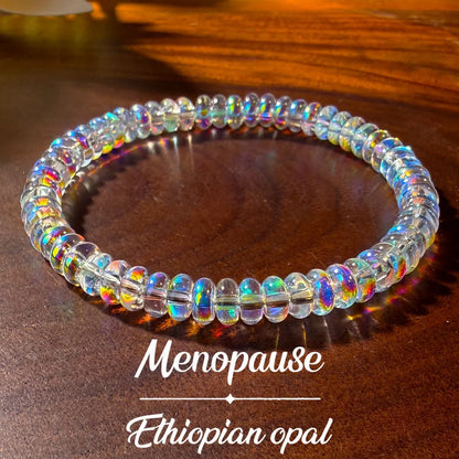Natural Ethiopian Opal Bracelet for Menopause, Elastic Cord Jewelry, Helps Maintain Emotional Balance