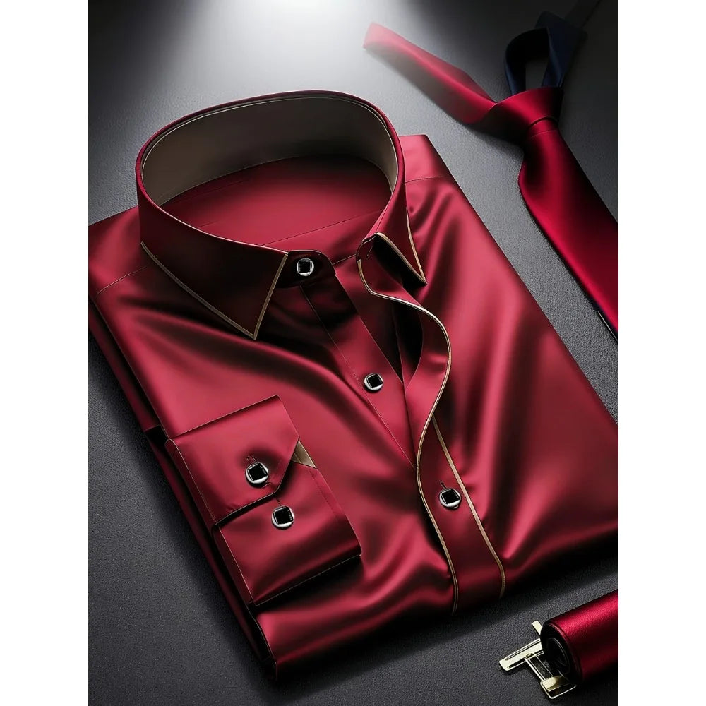 2025 nueva camisa de retazos para hombre, moda de lujo, manga larga, inteligente, informal, esmoquin para las cuatro estaciones, camisas microelásticas para hombre
