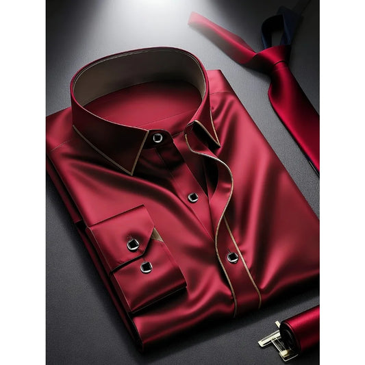 2025 nueva camisa de retazos para hombre, moda de lujo, manga larga, inteligente, informal, esmoquin para las cuatro estaciones, camisas microelásticas para hombre