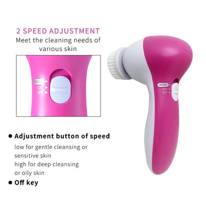 5-in-1 Electric Facial Cleanser, Facial Cleansing Brush, Washing Machine, Spa, Skincare, Massager, Blackheads, Facial Cleansing Tools