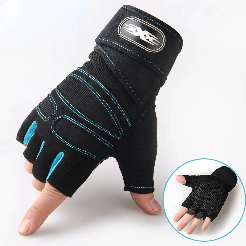 Guantes de Gimnasio Unisex con Soporte de Muñeca – Medio Dedo para Pesas, Ciclismo y Culturismo
