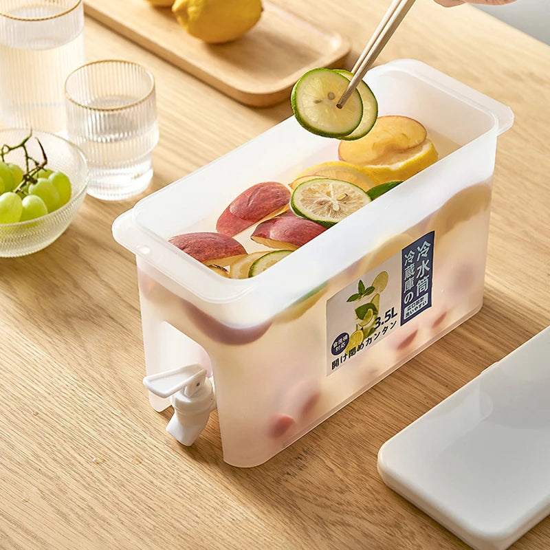 3.5L Water Dispenser with Spigot, Cold Juice Lemonade Beverage Bucket, Liquid Storage Tank, Refrigerator Organizers for Outdoor