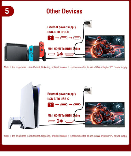 14-inch Portable Touch Monitor Optional Non-Touch 16:10 400cd/m2 Gaming Computer Expand Screen for XBox PS4/5 Switch Laptop