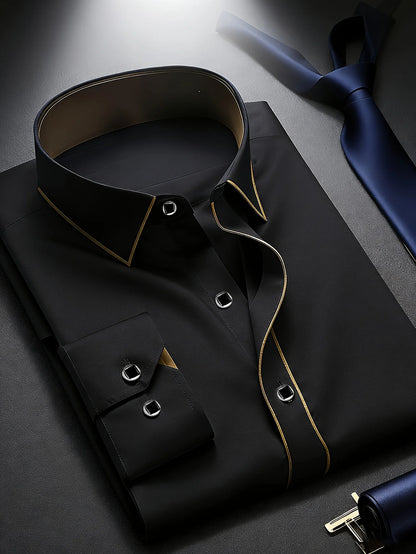 2025 nueva camisa de retazos para hombre, moda de lujo, manga larga, inteligente, informal, esmoquin para las cuatro estaciones, camisas microelásticas para hombre