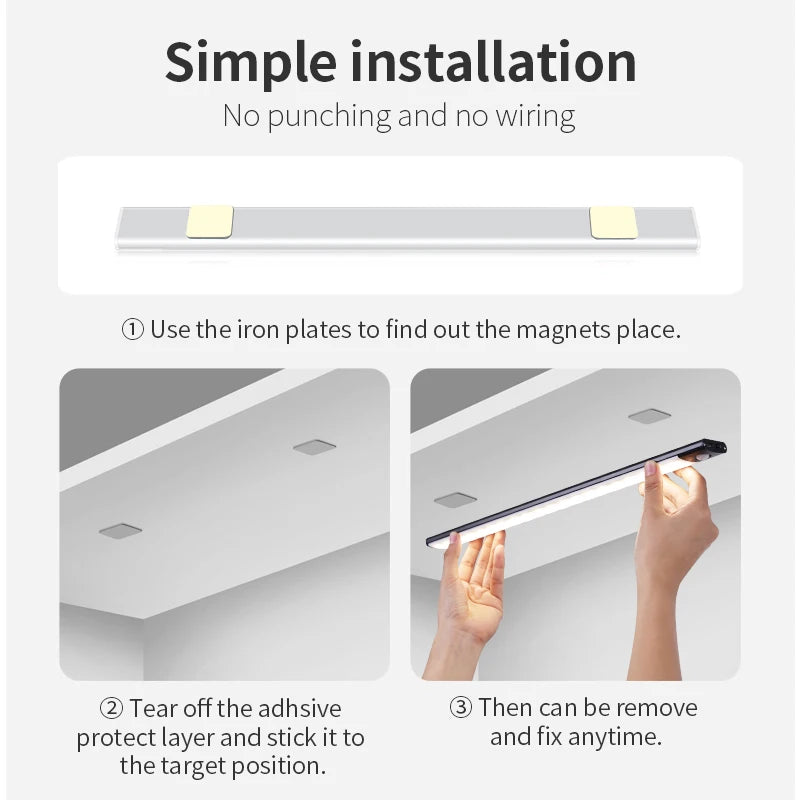 Wireless LED Night Light with Motion Sensor, USB Rechargeable Night Lamp for Wardrobe, Under Cabinet Lighting for Kitchen