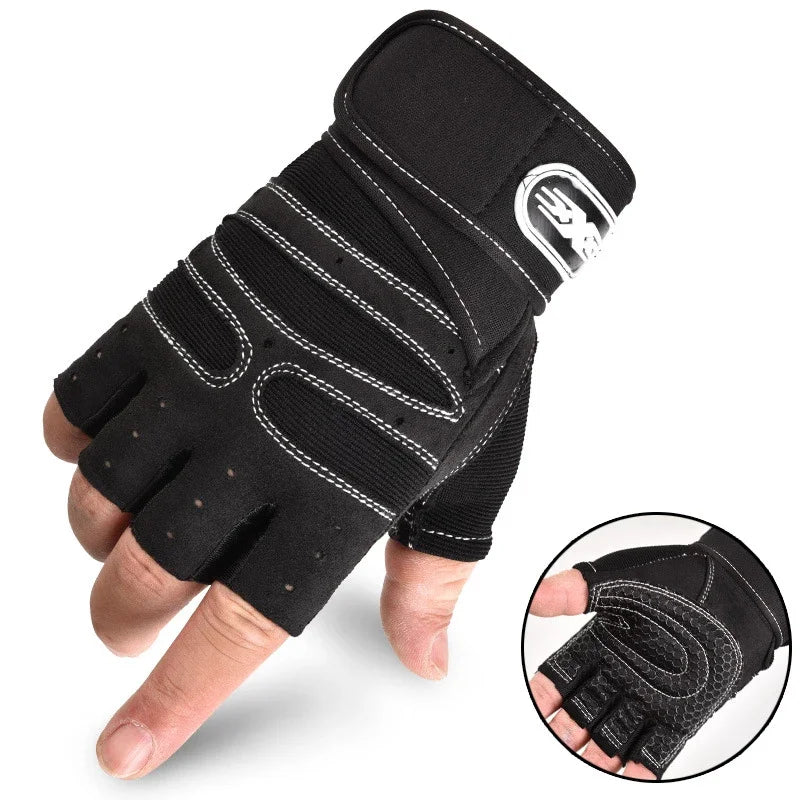 Guantes de Gimnasio Unisex con Soporte de Muñeca – Medio Dedo para Pesas, Ciclismo y Culturismo