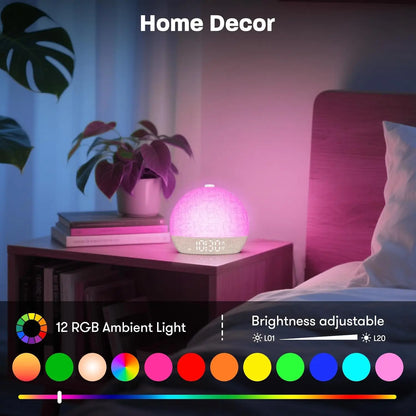 Despertador con Luz de Amanecer | 30 Sonidos, Luz RGB y Temporizador