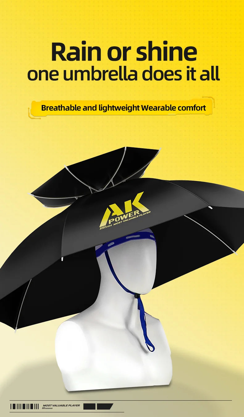 Portable folding umbrella, UPF 50+ hat, UV protection, hands-free umbrella, 7 ribs, waterproof, for fishing and gardening