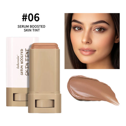 New Serum Balm, skin tint boosted, silky texture, hydrating coverage, plumping, even skin tone, best stick foundation, travel makeup