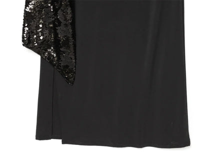 Women's Sequin Patchwork Backless Maxi Dress, Elegant Wide-Sleeved Long Dresses, New Fashion Female Dresses for Evening Party, Daily Gowns