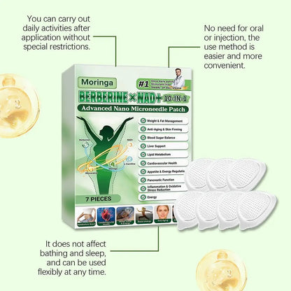 7 pieces/box, 10-in-1, Moringa Microneedle Patch with Berberine & NAD+ for Body Shaping, Adhesive for Women and Men