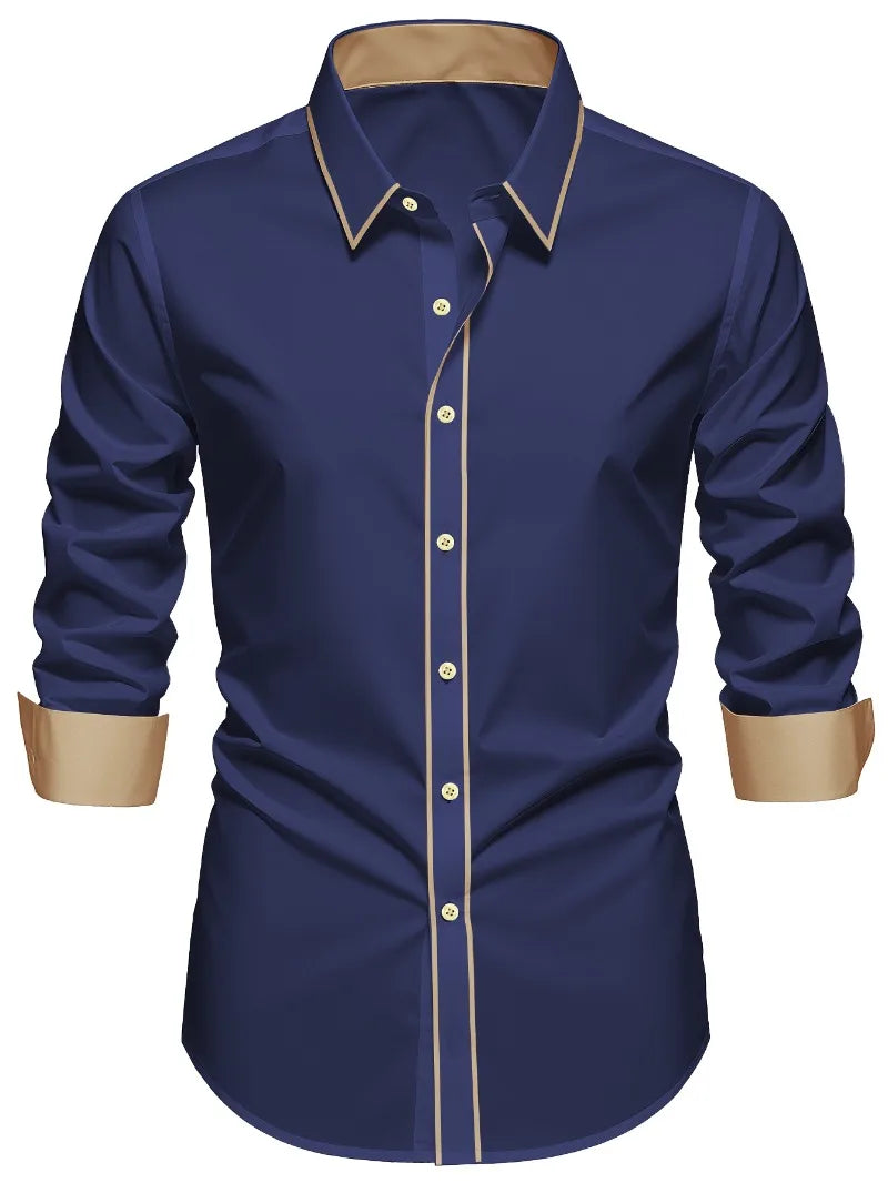 2025 nueva camisa de retazos para hombre, moda de lujo, manga larga, inteligente, informal, esmoquin para las cuatro estaciones, camisas microelásticas para hombre
