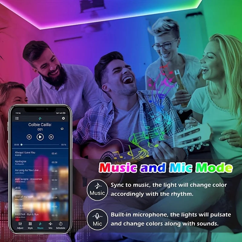 Tira de Luces LED RGB con Control por App – 1M a 40M, USB 5V, Multicolor para Habitación