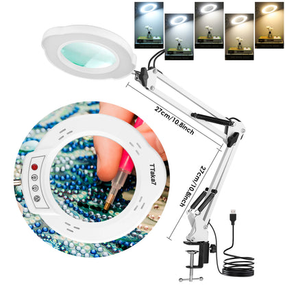 Lupa LED 72 Luces con Brazo Articulado – Aumento 8X/10X, 3 Modos de Color, USB