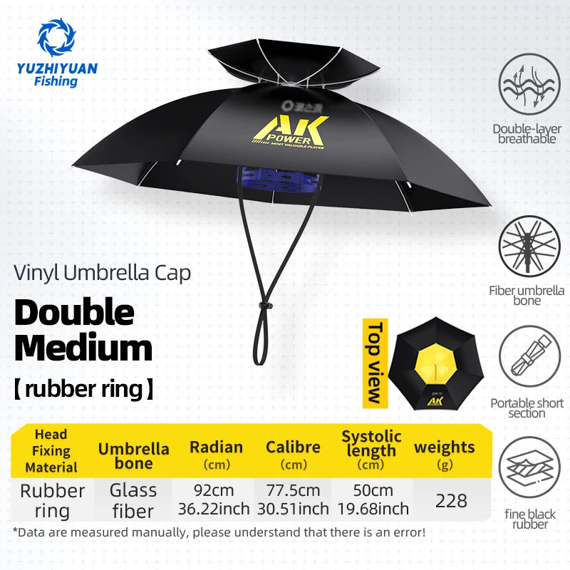 Portable folding umbrella, UPF 50+ hat, UV protection, hands-free umbrella, 7 ribs, waterproof, for fishing and gardening