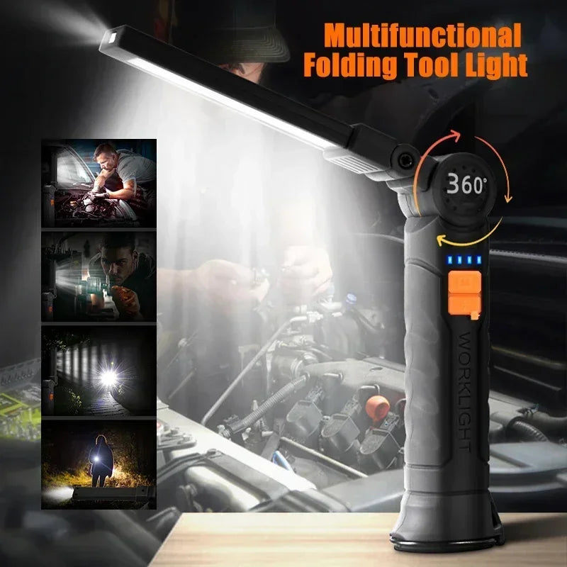 Portable COB LED Lantern, USB Rechargeable Work Light, Magnetic Hanging Lamp with Built-in Battery, Camping Flashlight
