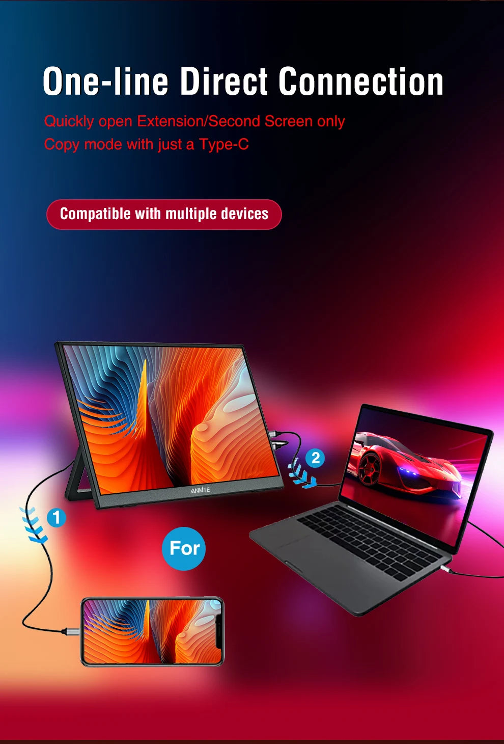 14-inch Portable Touch Monitor Optional Non-Touch 16:10 400cd/m2 Gaming Computer Expand Screen for XBox PS4/5 Switch Laptop