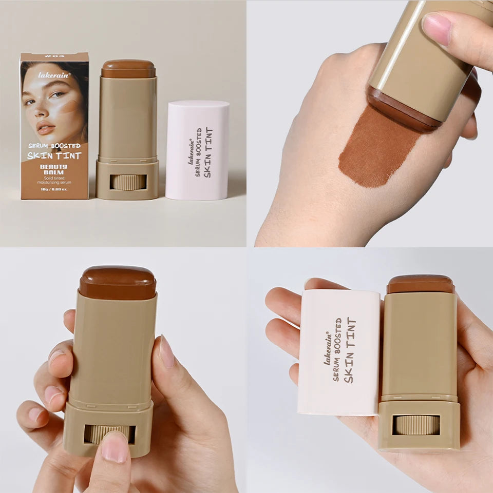 New Serum Balm, skin tint boosted, silky texture, hydrating coverage, plumping, even skin tone, best stick foundation, travel makeup