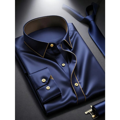 2025 nueva camisa de retazos para hombre, moda de lujo, manga larga, inteligente, informal, esmoquin para las cuatro estaciones, camisas microelásticas para hombre