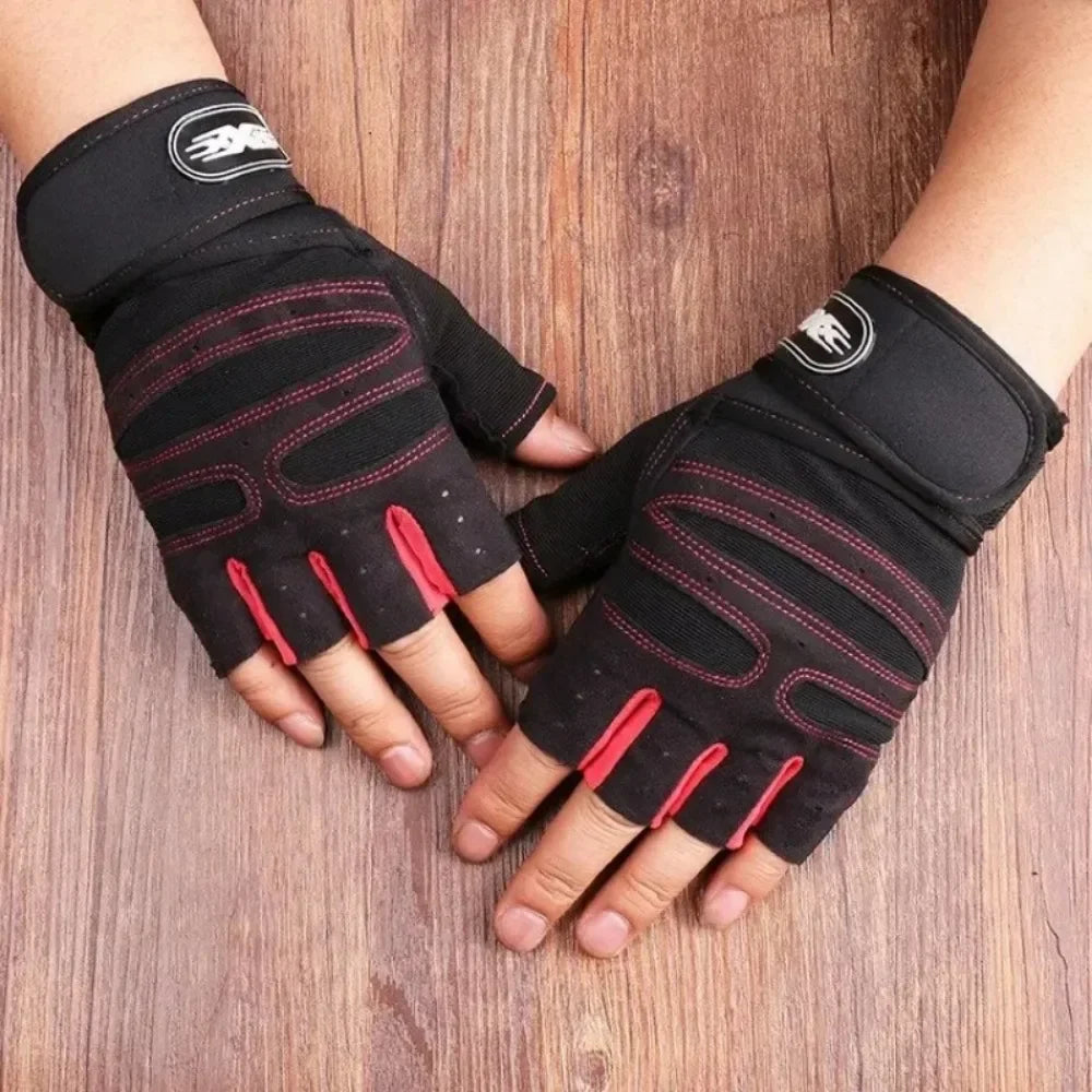 Guantes de Gimnasio Unisex con Soporte de Muñeca – Medio Dedo para Pesas, Ciclismo y Culturismo