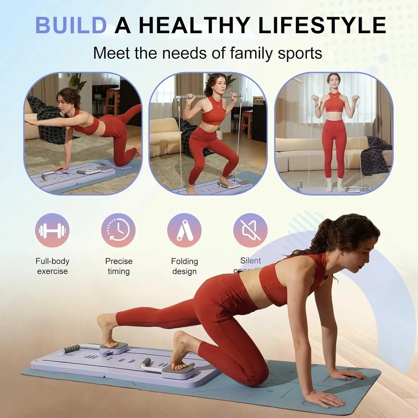 Multifunctional Pilates Board, Abdominal Exercise Board, Resistance Bands for Fitness, Leg, Arm and Back Training for Home and Office