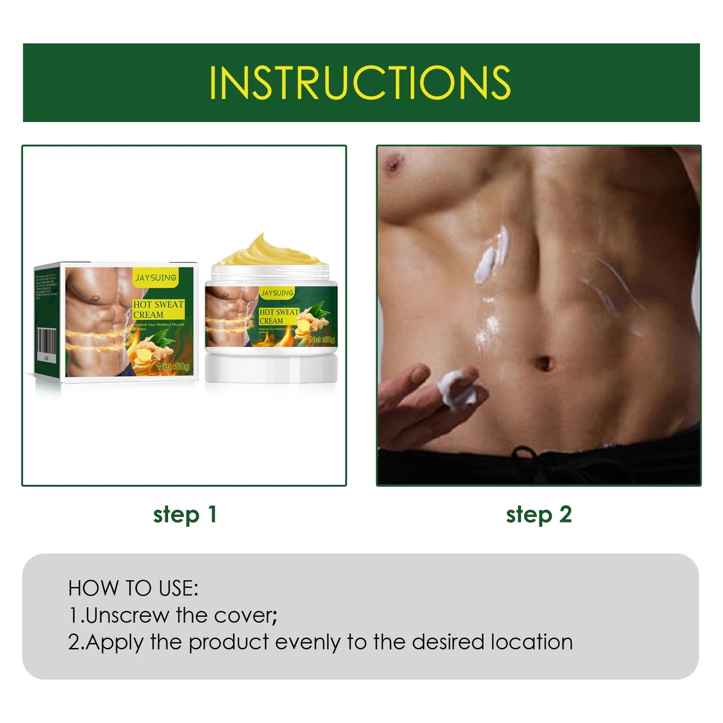 Massage Cream for Men for Body Care, Warming Sensation, Post-Workout Recovery, Skin Hydration, Firming Routine, Non-Greasy, 50g