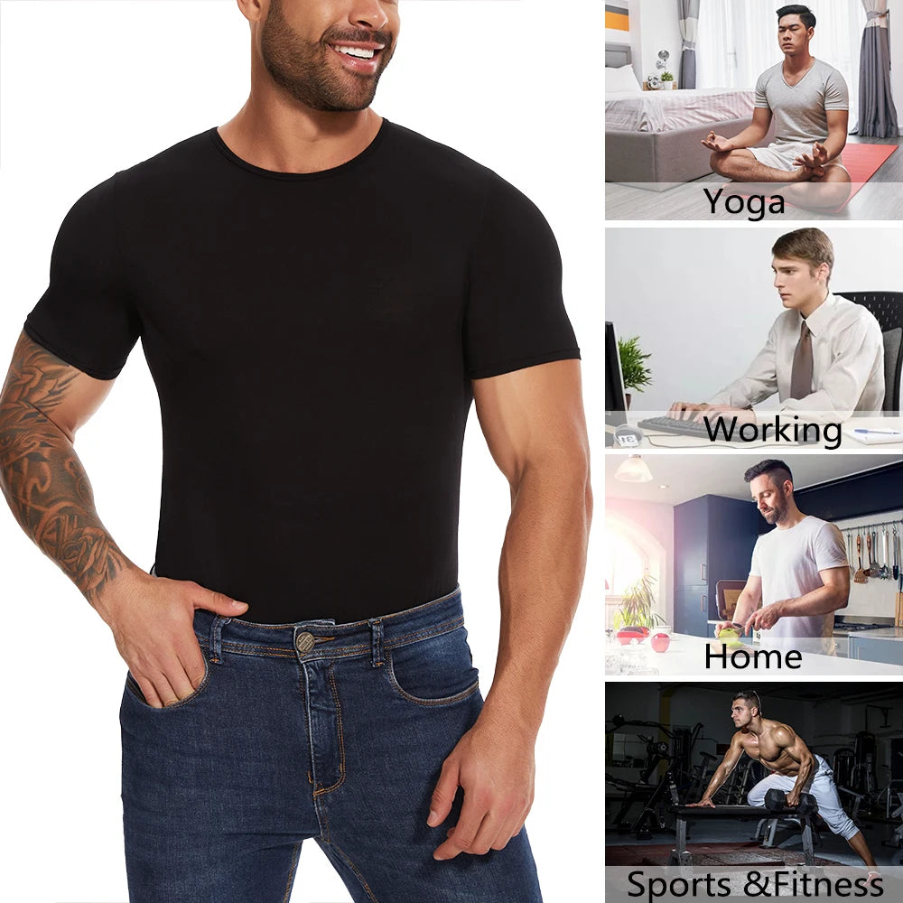 Body Moldeador de Manga Corta para Hombre – Control de Barriga y Entrenador de Cintura