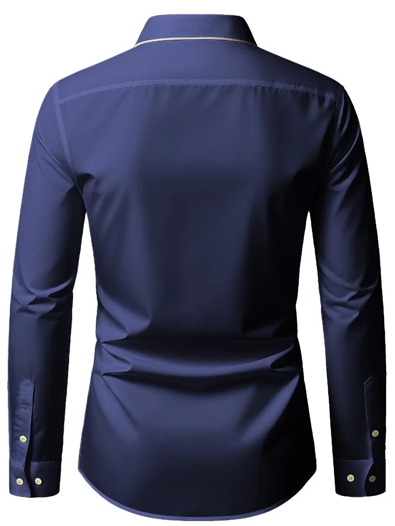 2025 nueva camisa de retazos para hombre, moda de lujo, manga larga, inteligente, informal, esmoquin para las cuatro estaciones, camisas microelásticas para hombre