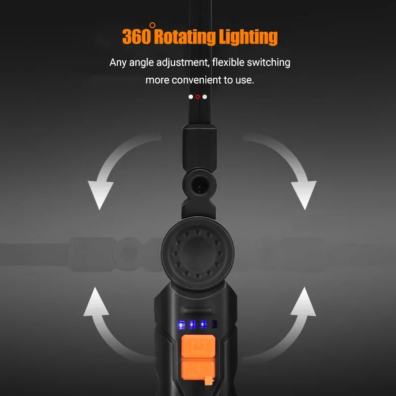 Portable COB LED Lantern, USB Rechargeable Work Light, Magnetic Hanging Lamp with Built-in Battery, Camping Flashlight