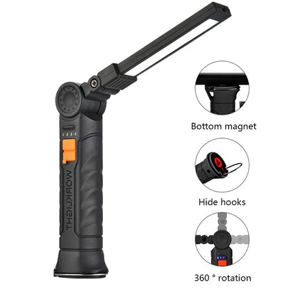 Portable COB LED Lantern, USB Rechargeable Work Light, Magnetic Hanging Lamp with Built-in Battery, Camping Flashlight