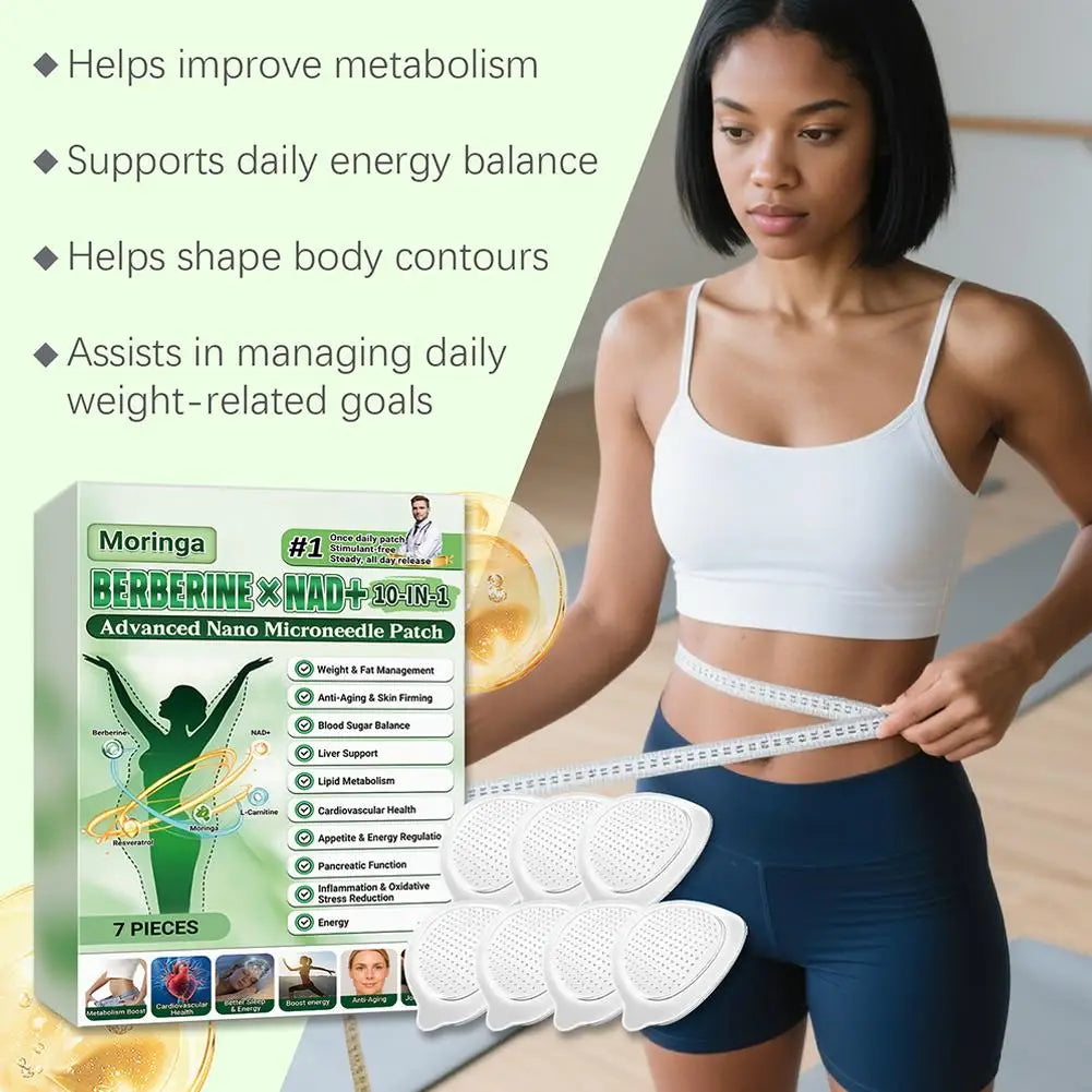 7 pieces/box, 10-in-1, Moringa Microneedle Patch with Berberine & NAD+ for Body Shaping, Adhesive for Women and Men