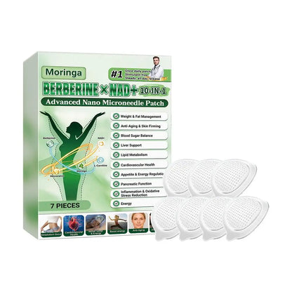 7 pieces/box, 10-in-1, Moringa Microneedle Patch with Berberine & NAD+ for Body Shaping, Adhesive for Women and Men